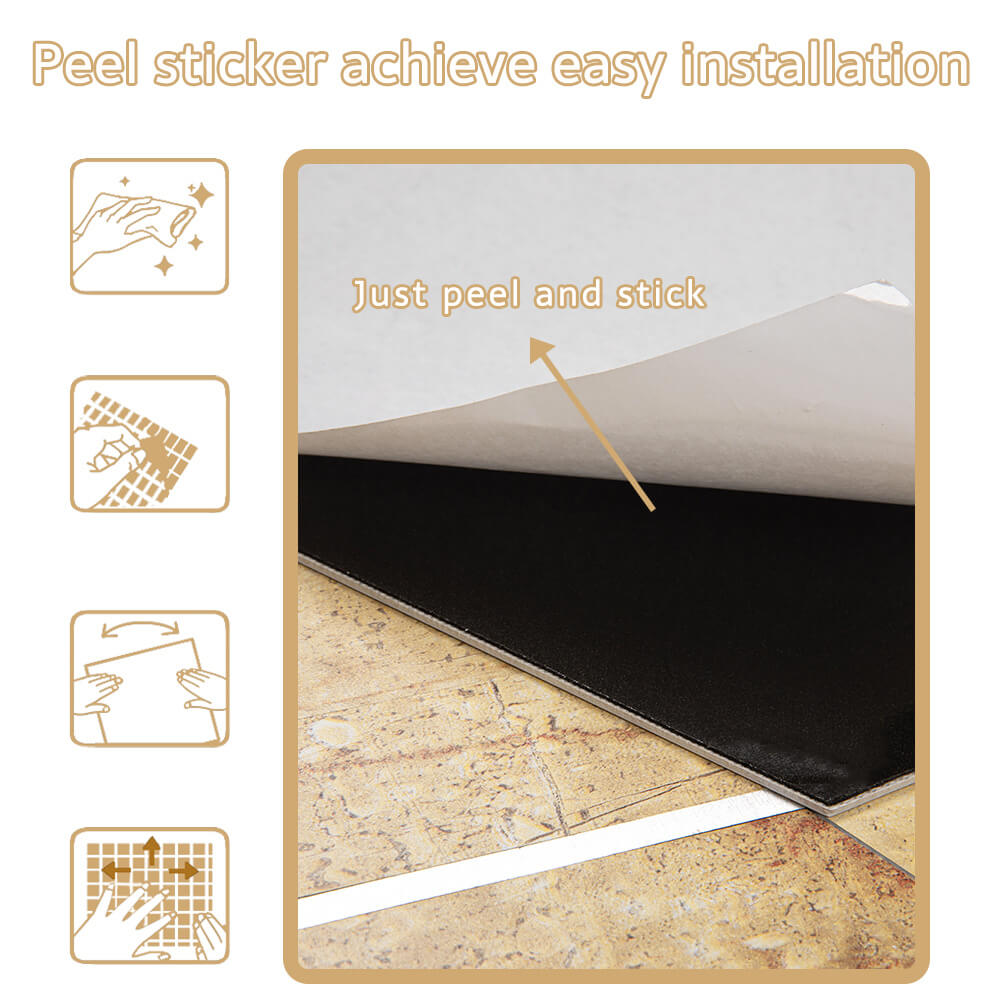 Peel and Stick Backsplash Tile Hexagon PVC Beige Marble Pattern with Gold Metal 5-Sheet